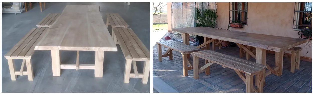 Tavolo e panche in legno rovere di recupero