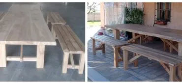 Tavolo e panche in legno rovere di recupero