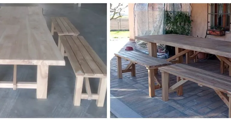 Tavolo e panche in legno rovere di recupero