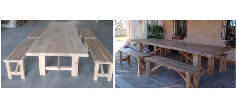 Tavolo e panche in legno rovere di recupero